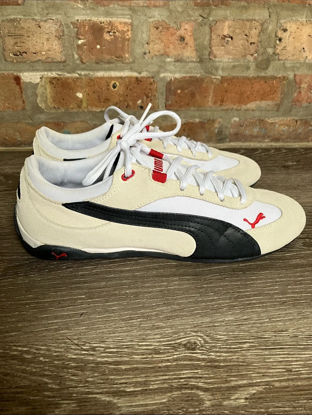 Puma Men’s Cream, Black & Red Low-Profile Motorsport Sneaker